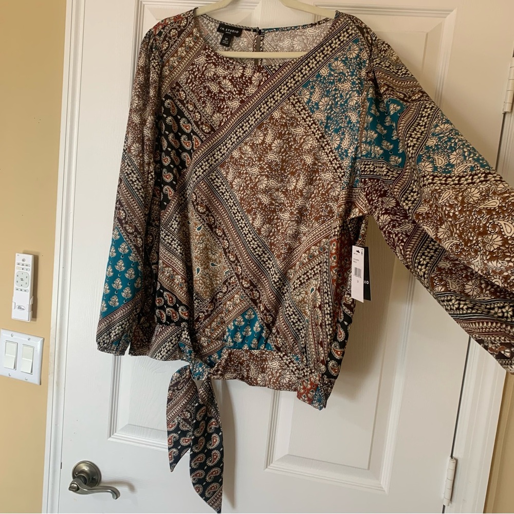 I.N. Studio Multicolor Long Sleeve Patterned Blou… - image 4